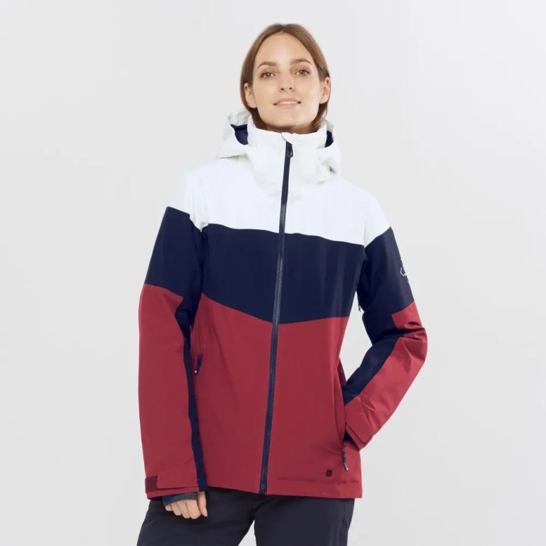 Dámské Lyžařské Bundy Salomon Slalom Insulated Hoodie Bílé Černé Červené | CZ 24MUKVL